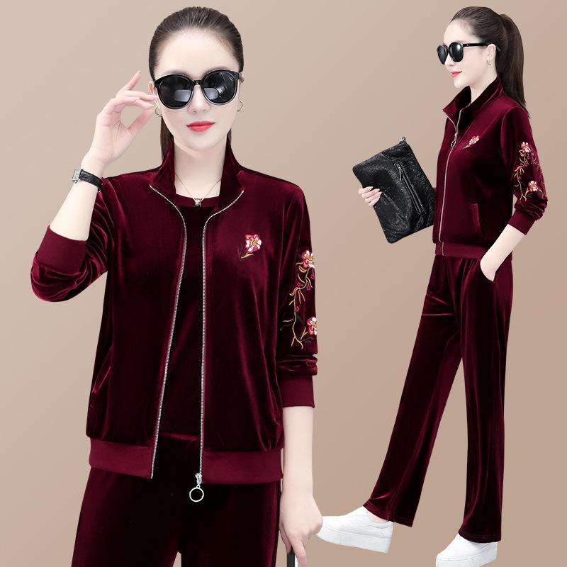 Elastic Waist Sportswear Suit Female Fashion Middle-Aged And Elderly Mothers Spring Autumn Three Piece Set Women Elegant