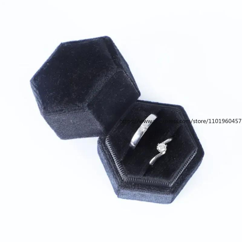 Sage Sechseck Samt Ringbox Einzel- & Doppelschlitz für Abschluss Verlobungsring, Braut Foto Detail Requisiten, Erinnerungsstück, Monogramm