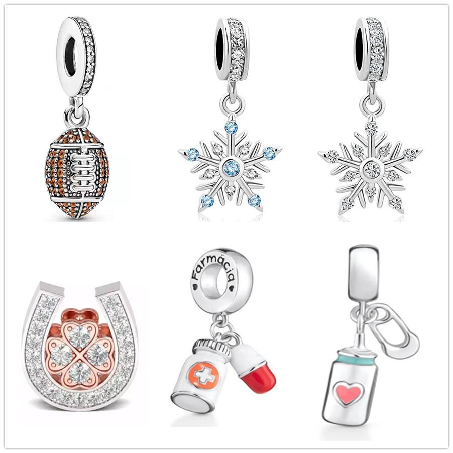 

Sparkling Rugby Snowflakes Dangle Charm Bead Fit Original Fashion Bracelet Pendant Diy Jewelry For Women