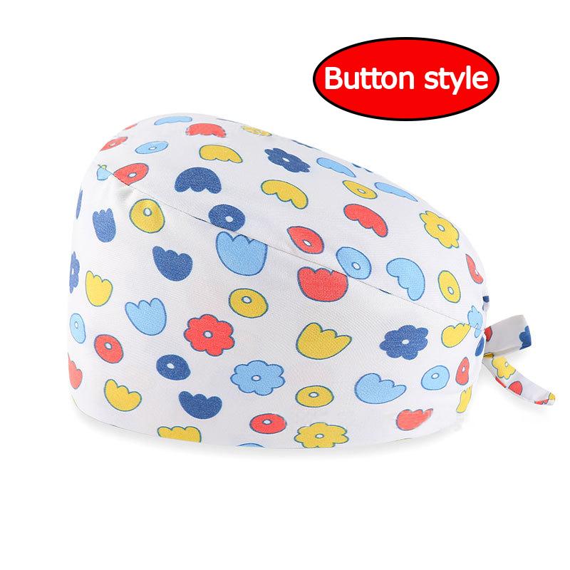 Unisex Adjustable Tie Operating Theatre Surgical Cap Printed Cotton Nurses Cap Dust Cap Work Cap
