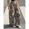New Spring and Autumn Leopard Print Straight-line Casual Pants for Women with High Waist Loose Wide-leg Trousers