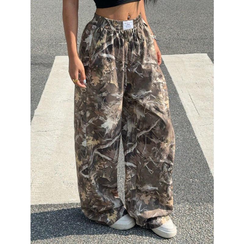 New Spring and Autumn Leopard Print Straight-line Casual Pants for Women with High Waist Loose Wide-leg Trousers