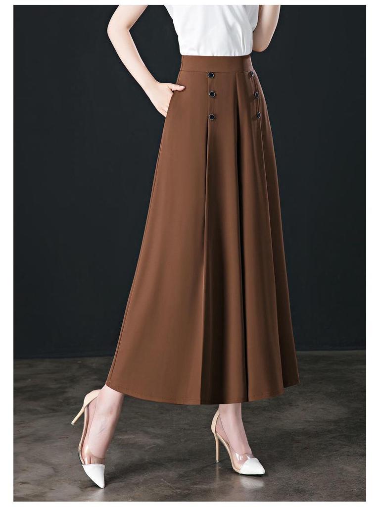 2024 Women's High Waist Wide Leg Nine-Point Skirt Pants - Spring/Summer Slimming Casual Swing Fit