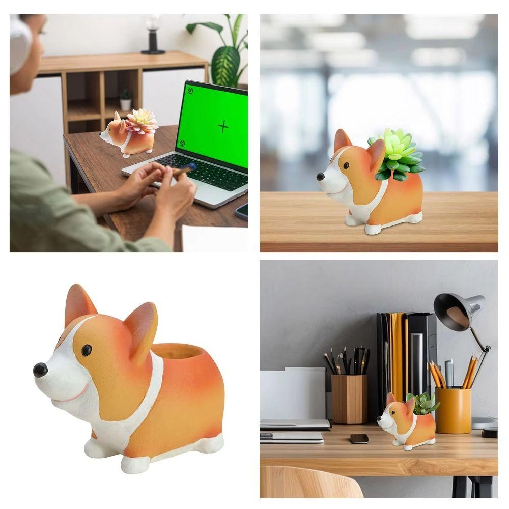 Decorative Corgi Dog Resin Ornaments Collectible Corgi Dog Model Toy  Dried Flower