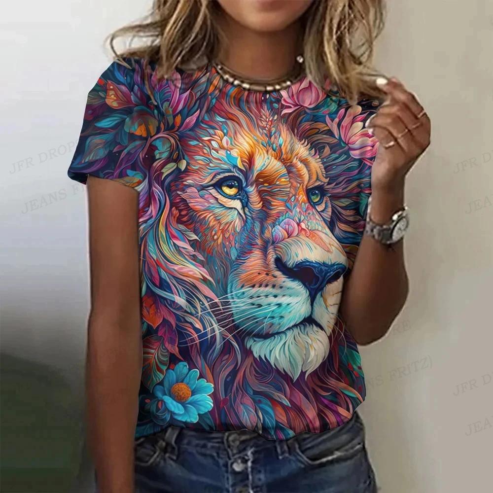 

Summer tiger pattern T-shirt animal 3D printing women s casual short sleeved retro T-shirt Y2k Harajuku T-shirt women s clothing 5XL