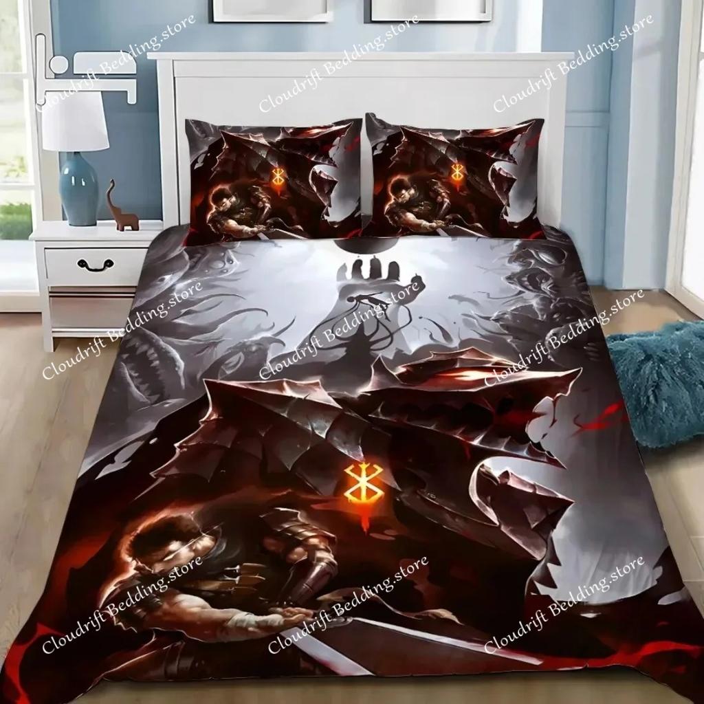 Set Biancheria da Letto Anime Berserk Copripiumino Federa Berserk Decorazione Camera da Letto Adulto Ragazzo Ragazza Singolo Matrimoniale Taglia Grande