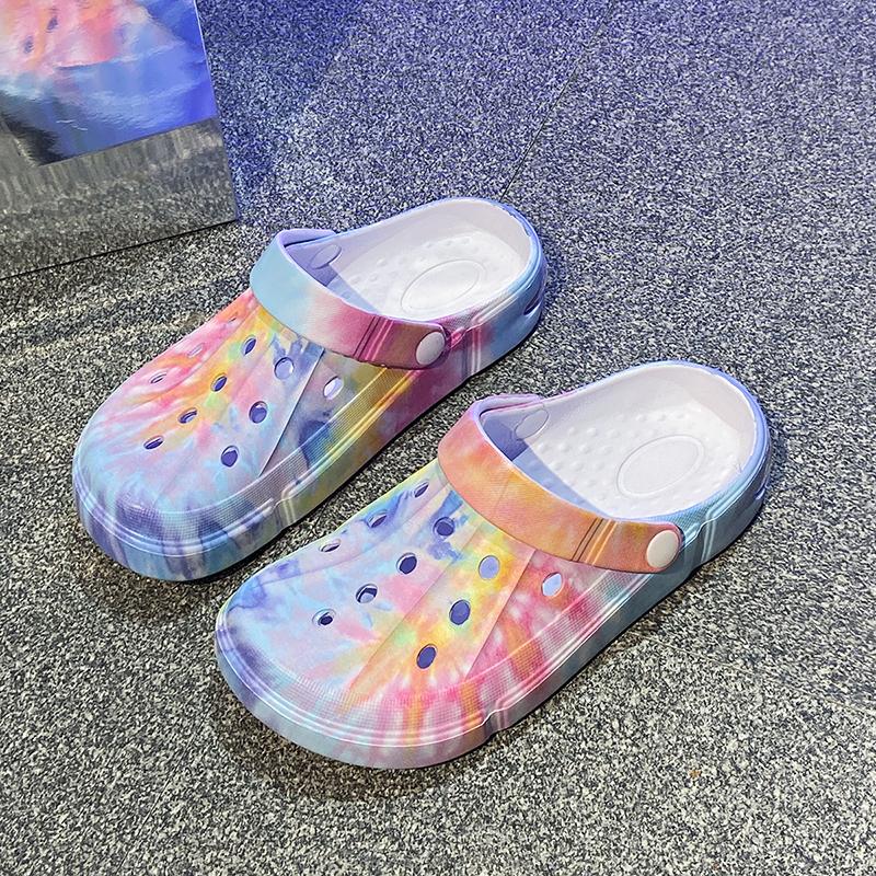 Summer Men's & Women's Sandals Tie-Dye Pattern Clogs Slip On Lightweight Two-Way Wear Garden Clogs Non-Slip Beach Slides