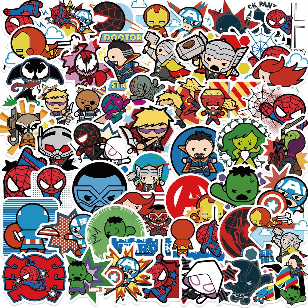 50pcs Cute Disney Marvel Movie Avengers Heroes Assemble Stickers Waterproof Phone Laptop Luggage Guitar Notebook Decal Sticker