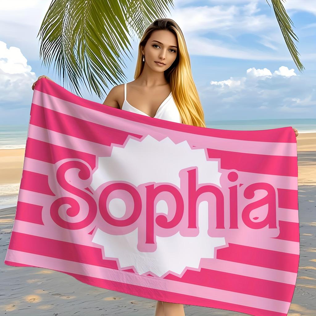 Personalized Striped Beach Towel Custom Name/Logo Microfiber Towel Thin Quick Dry Absorbent for Beach Swimming Yoga Bath Sports