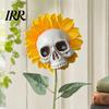 Fun Halloween Garden Accessory Sunflower Skull Ornament, Theme Decor, Potted Outdoor Spooky Planter Plant Waterproof Decoration, for Lawn