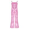 Girls Shiny Sequins Jumpsuit Spaghetti Straps Bell Bottom Zipper Design Character Cosplay Costume Movie Role Play Outfit