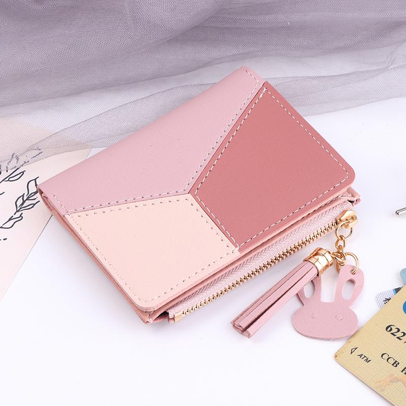 

Короткий кошелек с кисточками, женский кошелек, мини-кошелек для монет, карман для карт, клатч на молнии розовый