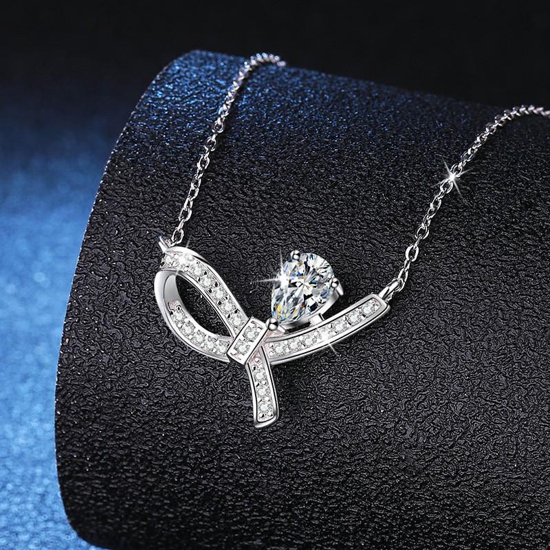 Dainty Bow Moissanite Pendant Necklace 1ct O-Chain Clavicle Chain Women