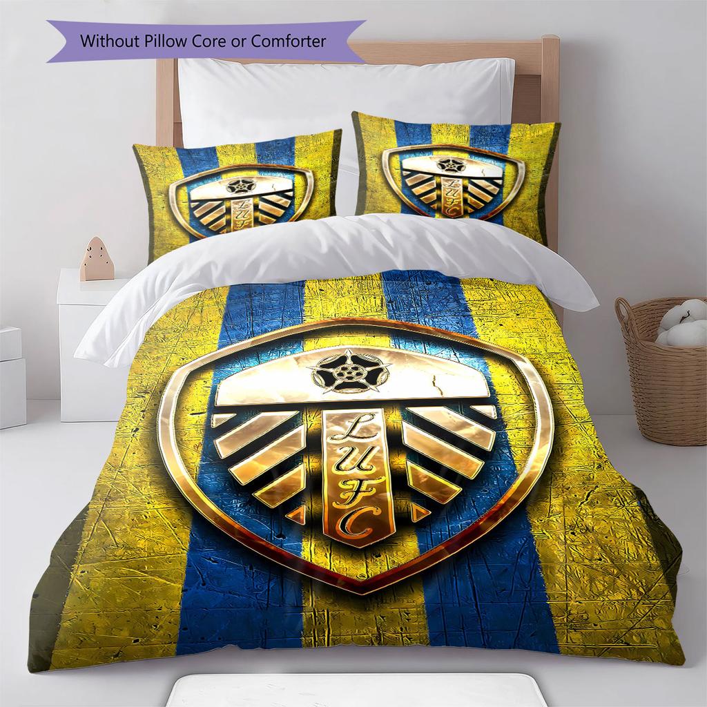 Pościel z wzorem Leeds United Football Club, Zestaw kołdry Poszewka na kołdrę Poszewka na poduszkę Domowy Prezent Urodzinowy(1 * poszwa na kołdrę + 2 * poszewki na poduszki, bez rdzenia)