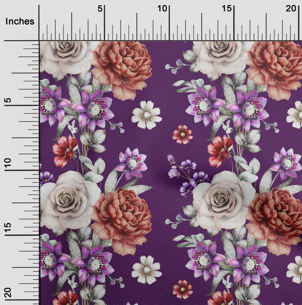 oneOone Cotton Flex Black Fabric Leaves|Lotus & Rose Floral Quilting Supplies Print Sewing Fabric By The Yard 40 Inch