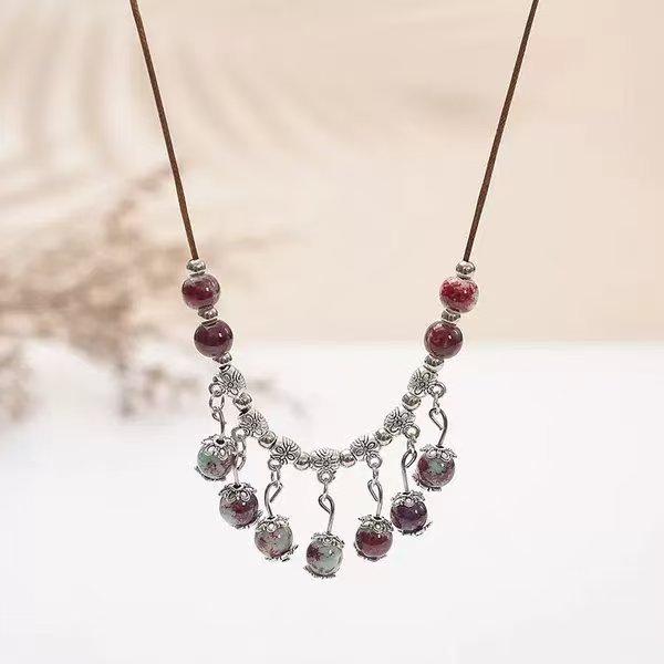 Qingge Ethnic Style Necklace, Retro Versatile Butterfly Color Glaze Pendant, Sweater Chain, Changchun Summer, Women'S Land