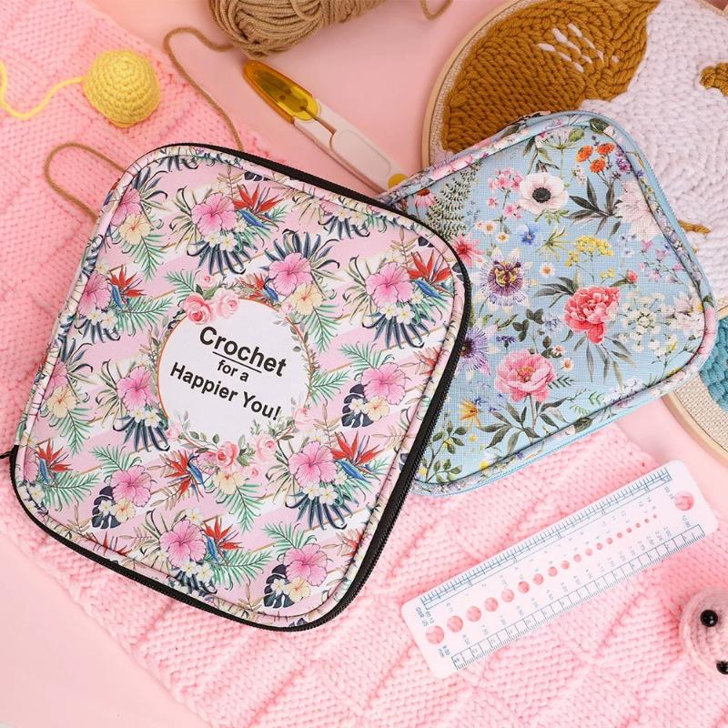 Blumen Handstrickset, Häkelnadel Reißverschluss Wasserdichte Aufbewahrungstasche, DIY Druck Aufbewahrungstasche, Pullover Nadelset Aufbewahrungstasche