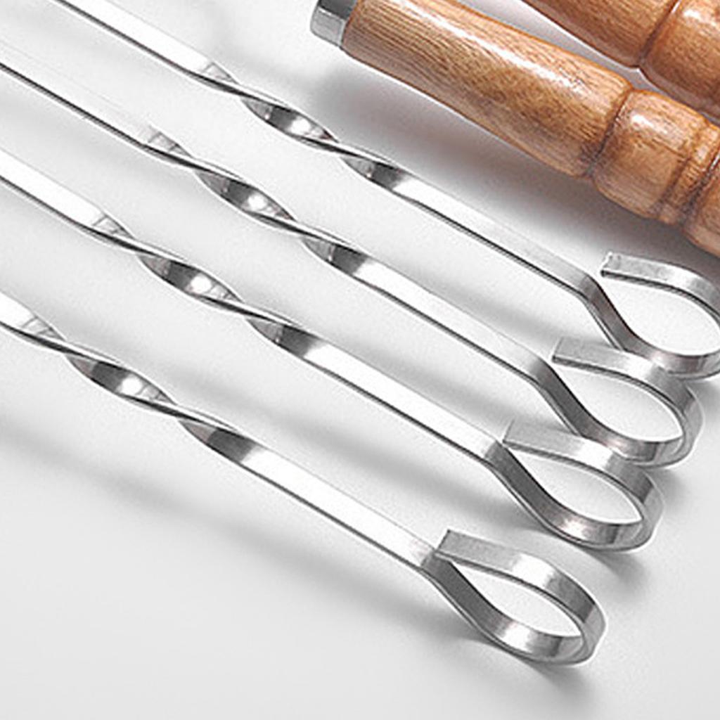 Barbecue Skewers 201 Stainless Steel U Shaped Reusable BBQ Fork Sticks with Wooden Handle for