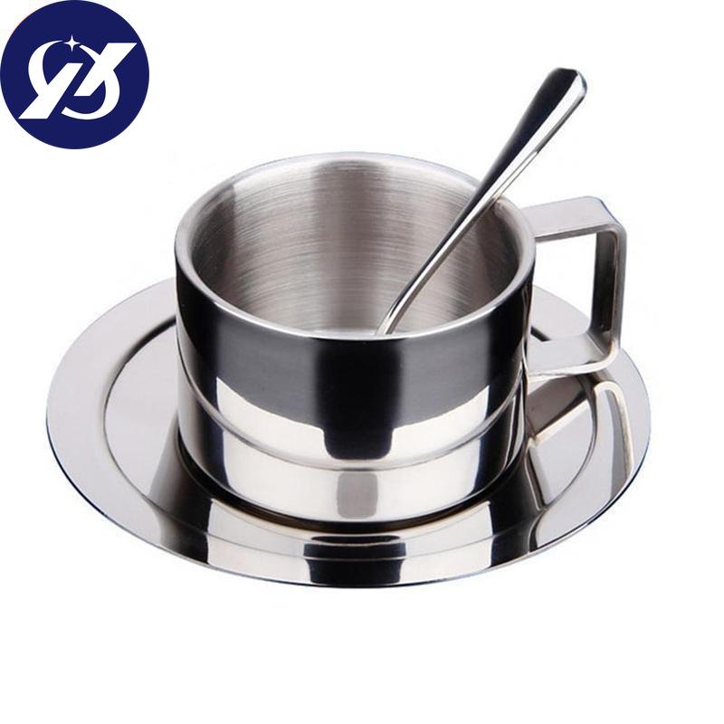 New Stainless Steel Coffee Cup Saucer and Spoon Set  Coffee Mug  Gifts