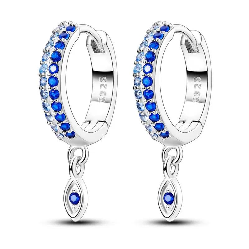 Shining Blue Zircon Owl Earrings Copper Evil Eyes Earrings For Women Wedding Engagement Planet Moon Star Zirconia Jewelry