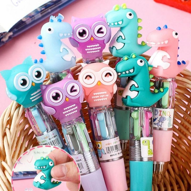 3 Pcs Cartoon Mini Four-color Ballpoint Pen Cute Portable 4-color Ball Pens Student Hand Account Multi-color School Stationery