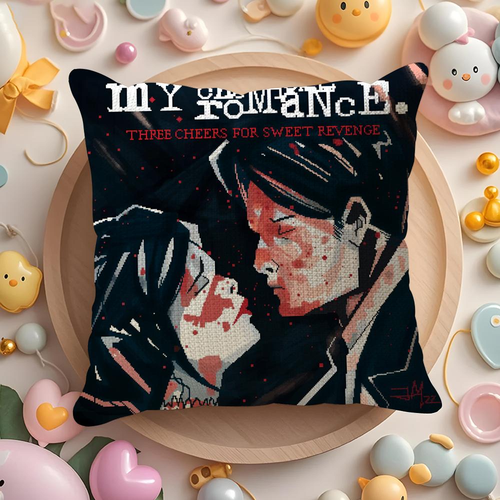 Hot Rock My Chemical Romance Band Cushion Cover Linen Fabric Double-Sided Printing Breathable Pillow Case Sofa Home Decor