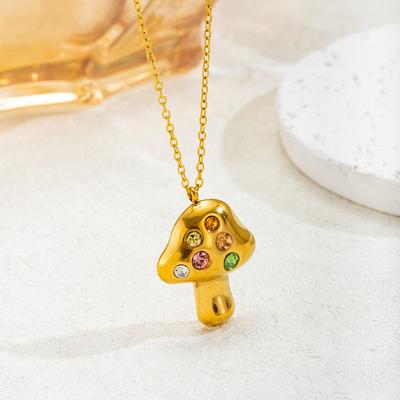 Titanium Steel Gold Mushroom Necklace Lucky Symbol Embedded with Zirconium Pendant Plated with True Gold for Color Protection CDN