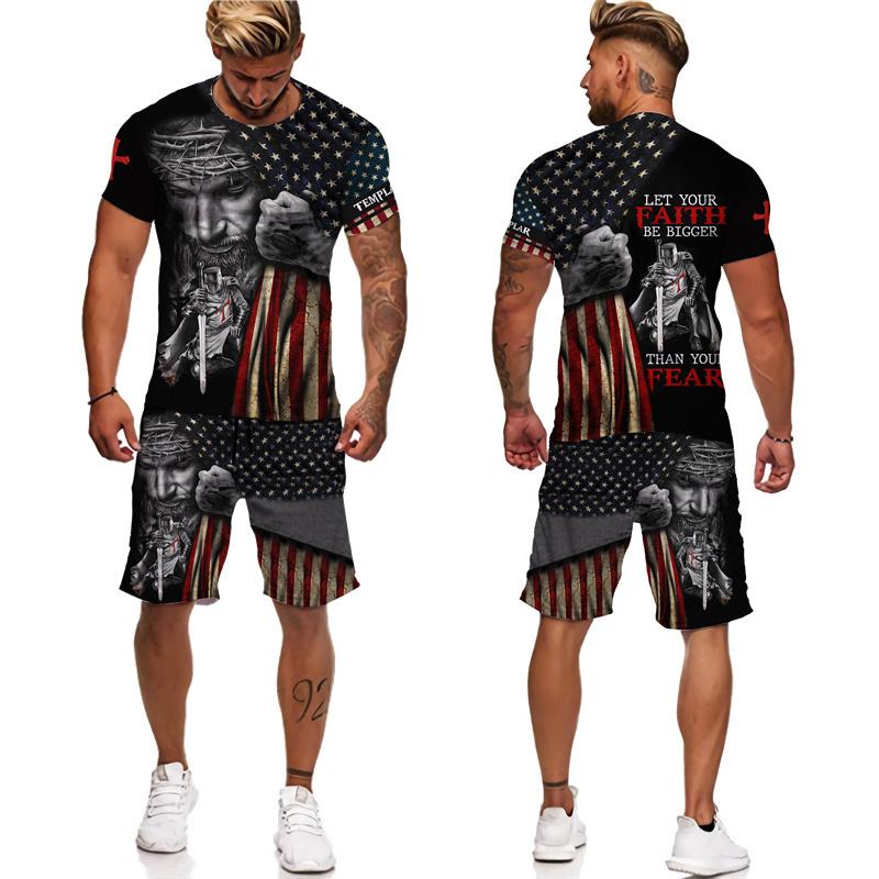 Cool Men's Knight Templar 3D Print Tees/Shorts/Sets Retro Warrior Armor Cosplay Outfits T-Shirt Suit Hip Hop Streetwear Clothing