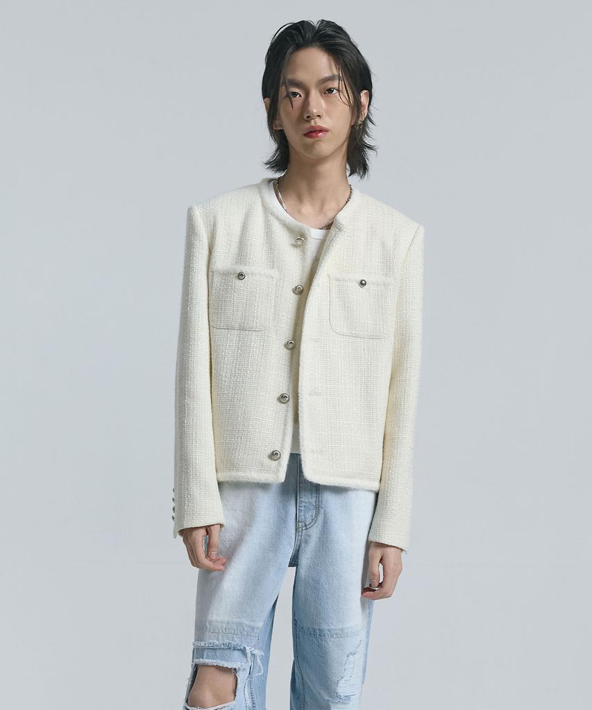 Ten Past Seven Collarless Tweed Jacket (2 Colors)