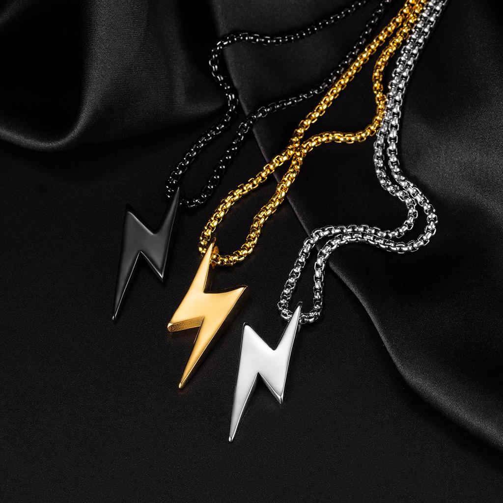 European American Street Style Titanium Lightning Pendant Necklace - Versatile Stainless Steel Trend.
