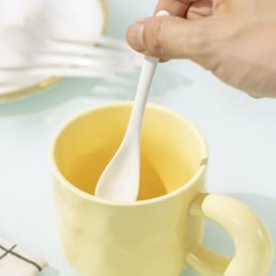 Set of 6 Premium White Porcelain Coffee Spoons for Espresso, Tea, Sauces, and Desserts