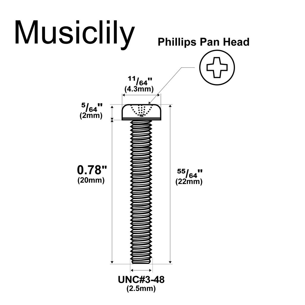 Musiclily Ultra UNC#3-48X0.78" (2.5x20mm) Stainless Steel Humbucker Pickup Mounting Screws for Fender USA and MIM Electric Guitars, Gold (Pack of 20)