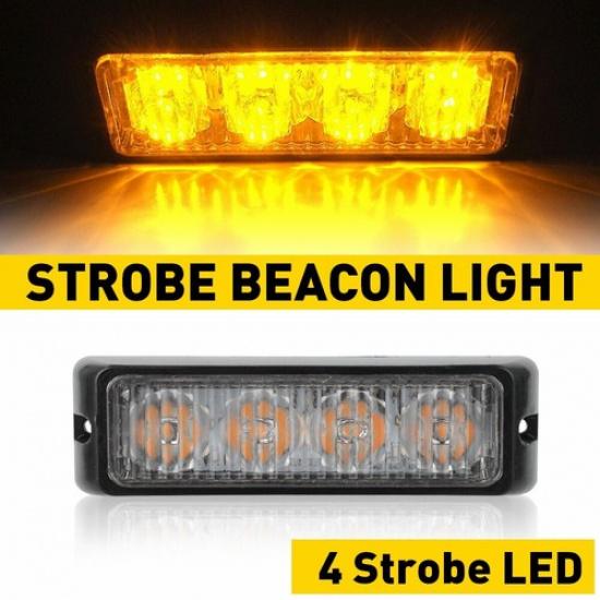 4 LED Amber Truck Car Emergency Beacon Warning Hazard Flash Strobe Light