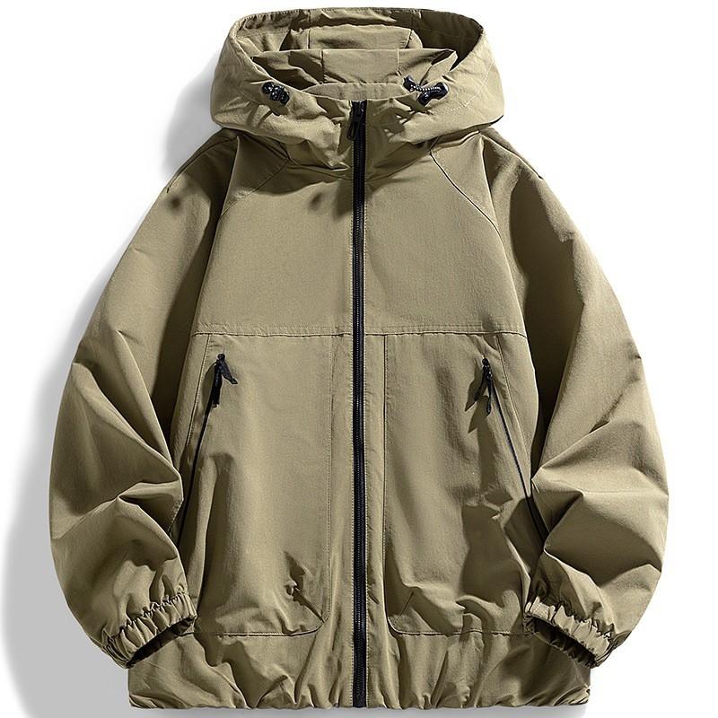 Herren Oversized Kapuzenjacke Winddicht Wasserdicht Leichte Sportliche Freizeit-Außenbekleidung in Unifarben