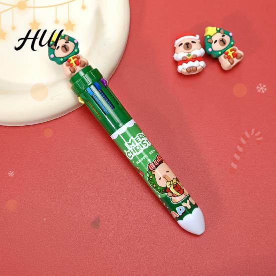 Colorful Retractable Pen Christmas Capybara Ballpoint 10 Color Cartoon Smooth Elk Snowmen Tree Multi-color Writing Festive Stationery Gift for