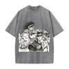Anime JoJo's Bizarre Adventure Jotaro Kujo Printed Tee Men Women Washed Cotton T-shirts Vintage Streetwear Oversized Tshirt