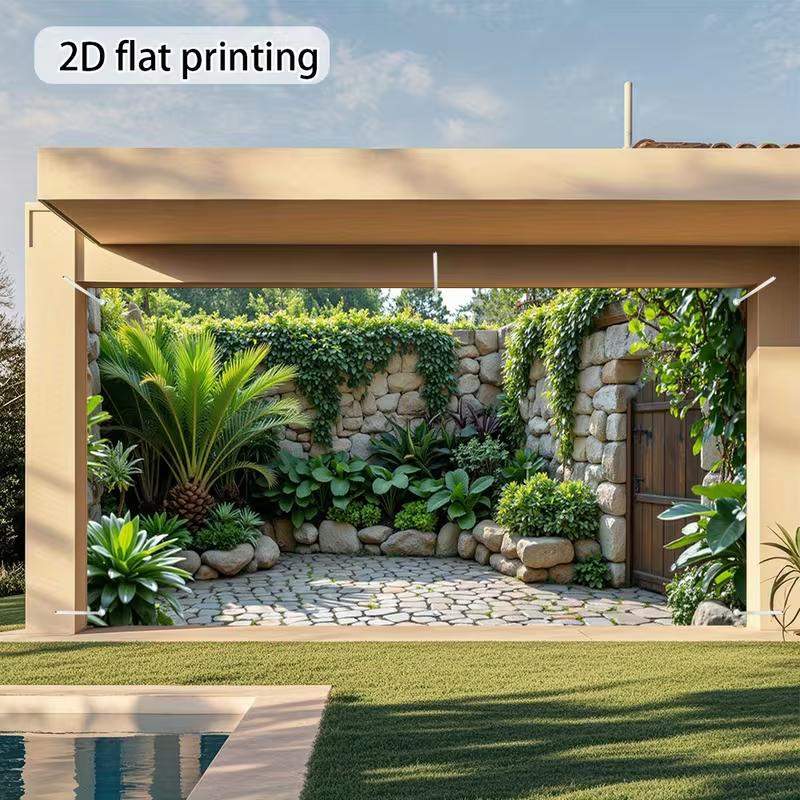 2D Tropical Garden Garage Door Backdrop Party Photo Background Cloth