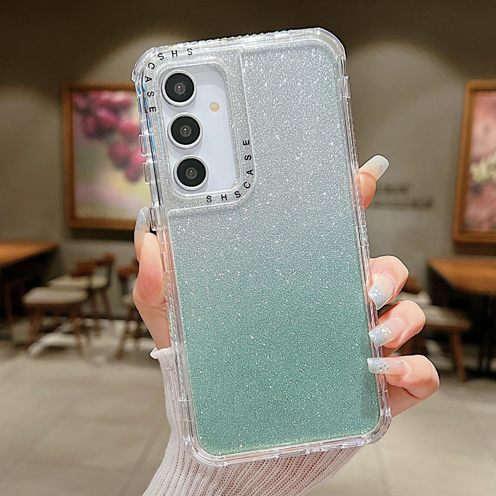 

For Samsung Galaxy S25 Case Glitter Design PC+TPU Shockproof Phone Cover Green