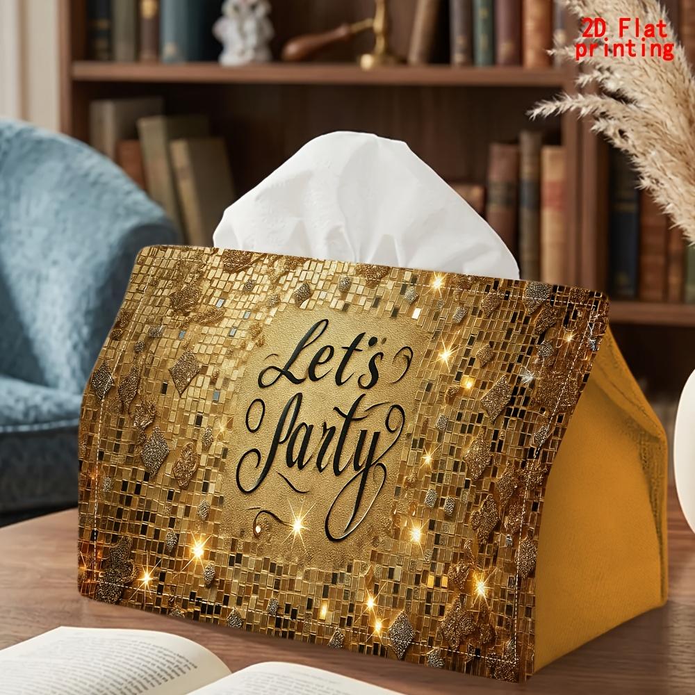 2D Flat 1pc, Tissue Box. Golden Party Pattern Napkin Dispenser, Reusable, Daily Desktop Tissue Organizer, Suitable for Kitchen Living Room Bedroom Bat