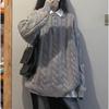 Women's Grey Twisted Knit Pullover Sweater - Loose College Style Base Layer for Autumn/Winter