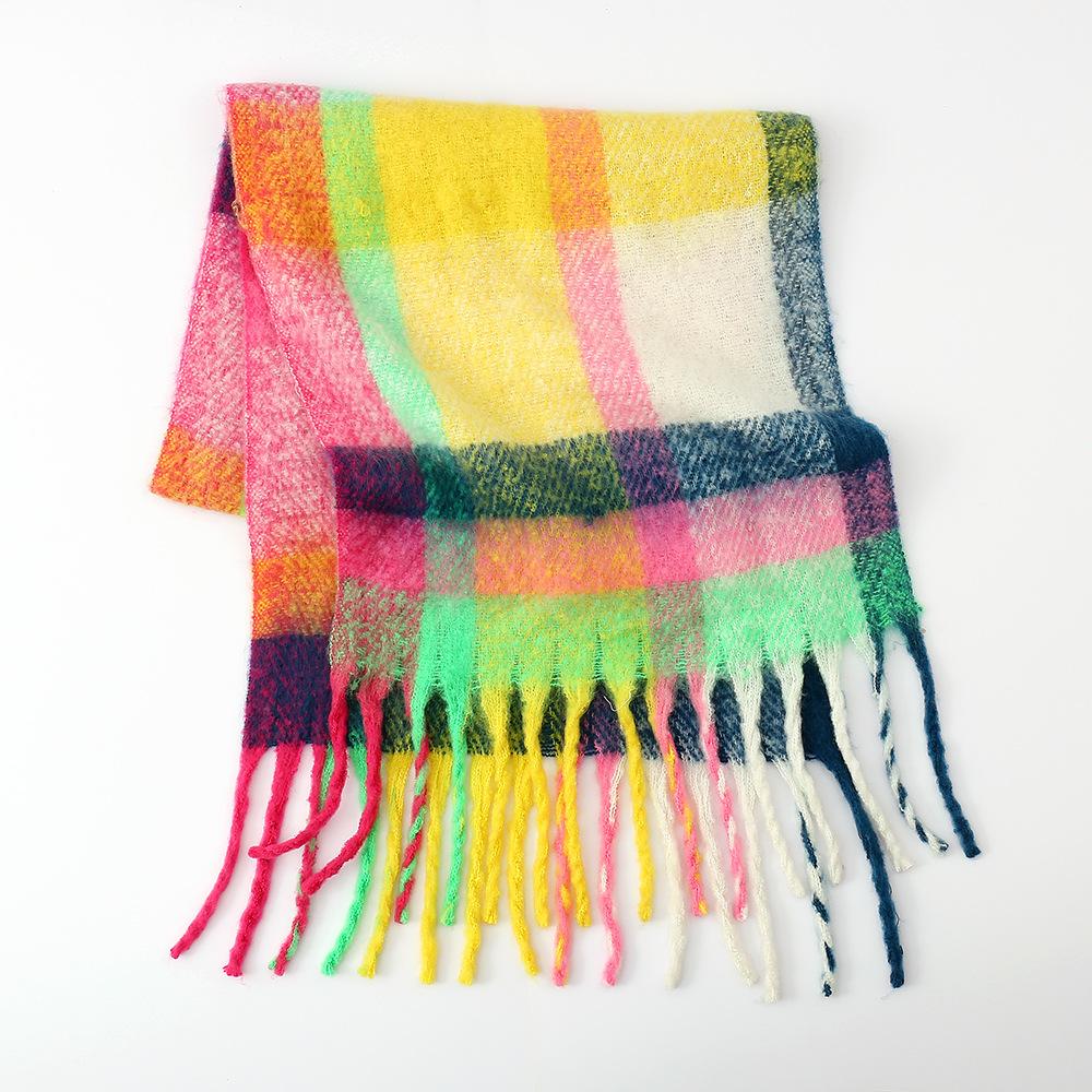 

Новый мохеровый шарф женский осенне-зимний утолщенный теплый шарф-снуд с бахромой в клетку