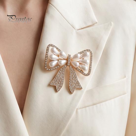 Elegant Bow Brooch with Faux Pearls Rhinestones, Women Vintage Bowknot Alloy Pin Lapel Pin, Jewelry Accessories for Coats Dresses Shawls Shirts