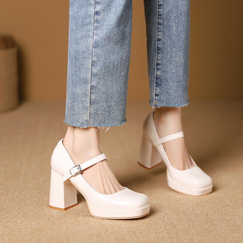 3359-12 One word with high heels single shoes women's summer new French temperament thick heels high heels women's shoes