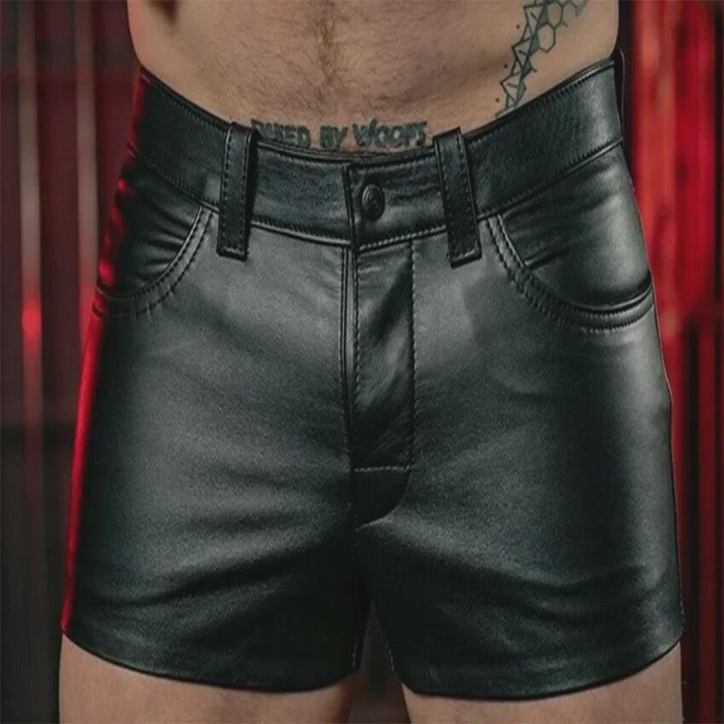2023 Summer European & American Men's PU Leather Slim Shorts - Casual Solid Color