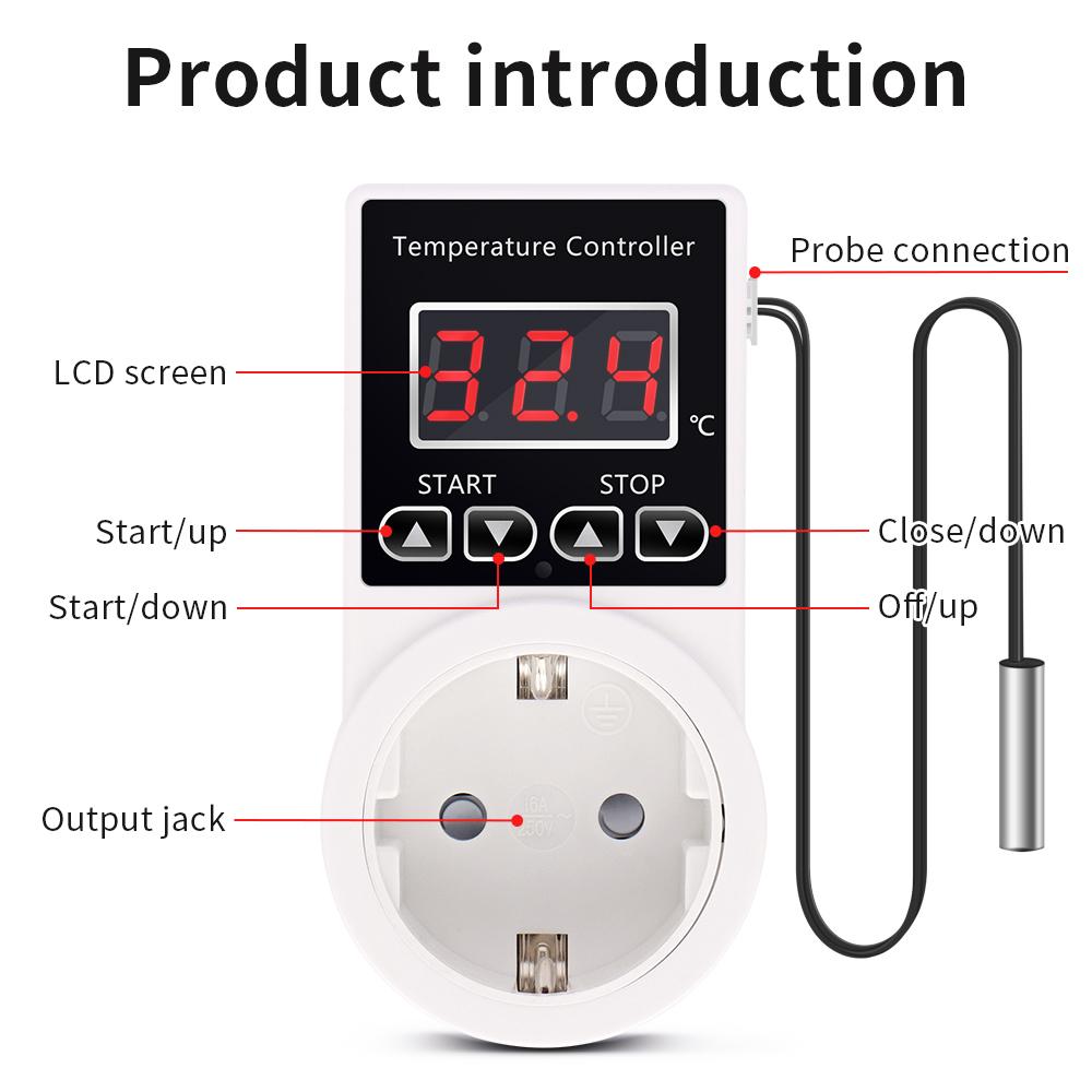 EU Plug Thermostat Socket Digital Temperature Controller Socket Outlet With Sensor Probe -20~120℃ Heating Cooling Switch 2