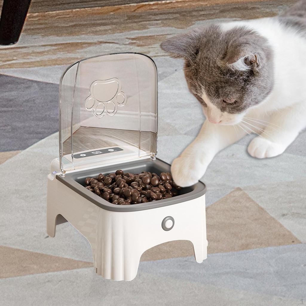 Automatic Timed Cat Feeder Auto Open and Close Lid Puppy Food Dispenser for Dry Indoor Cats