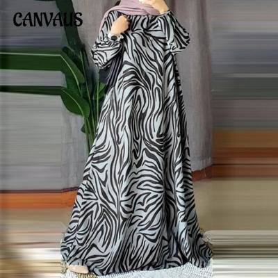 Plus Size Women's New Autumn Fashion Print Long Sleeved Crew Neck Dress