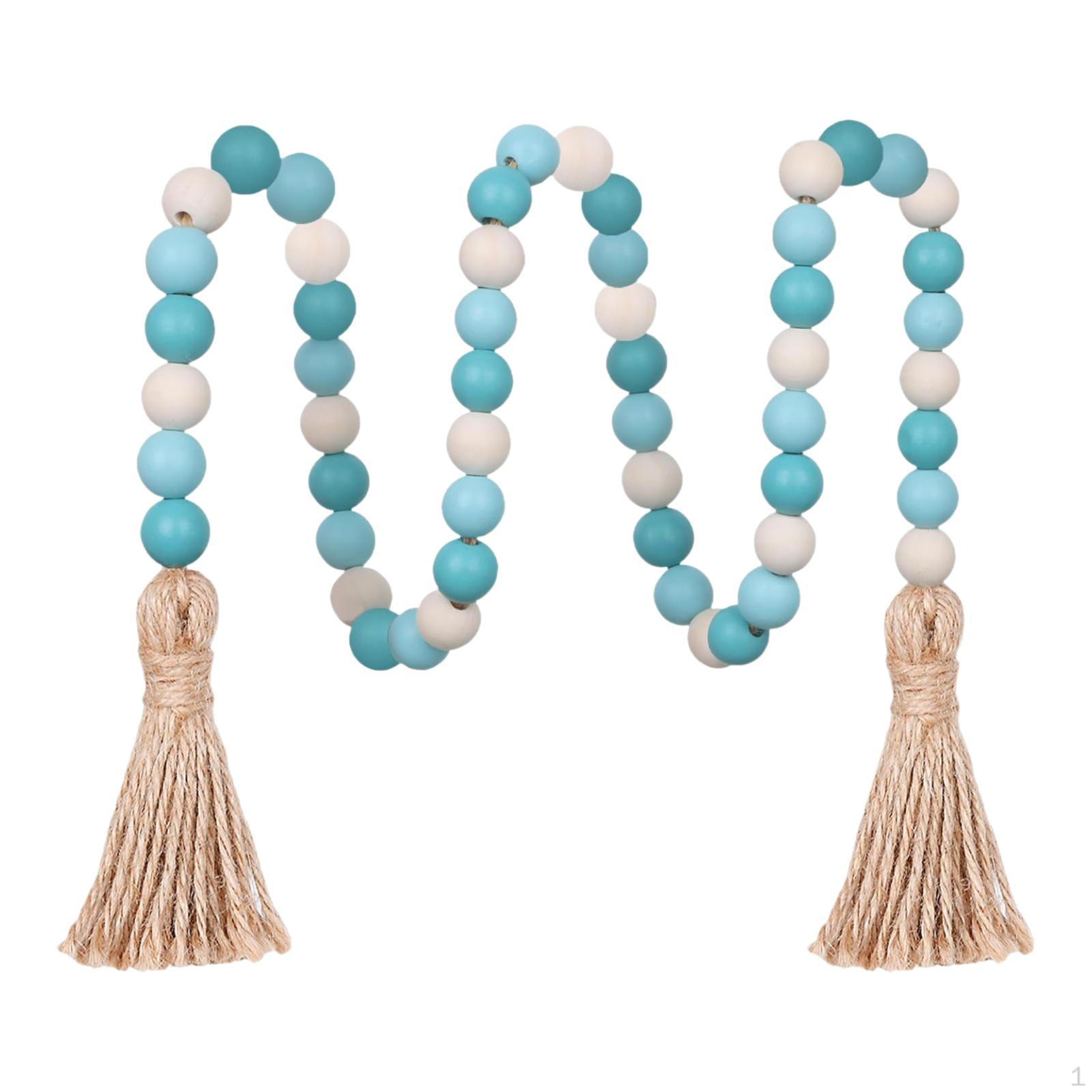 

Bead Garland Country Wooden Decor Home Hanging Decoration Wood Farmhouse with синий