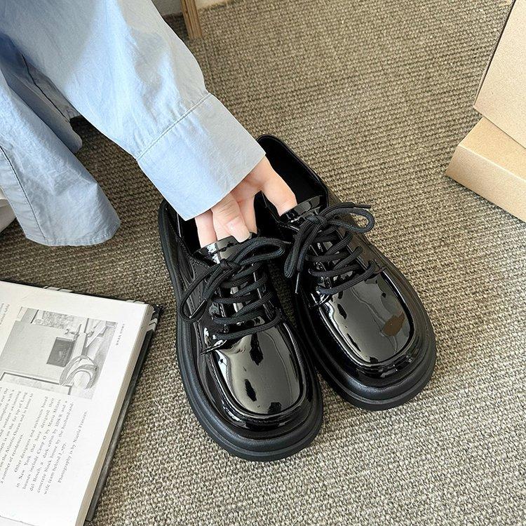 

Platform loafers women s 2025 spring and autumn new versatile college black single shoes lace-up British style jk small leather shoes 35