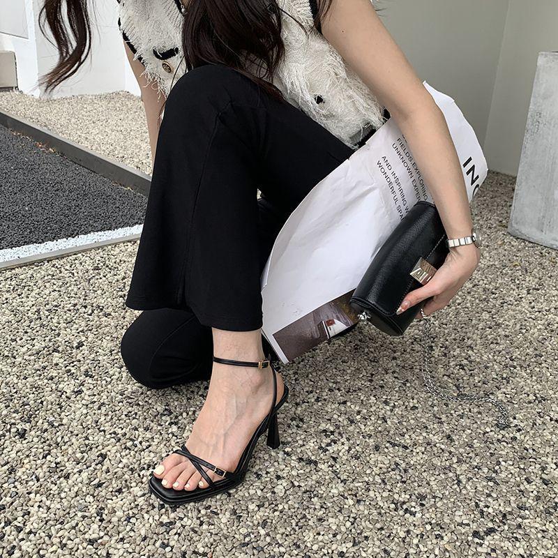 [New Products In Summer] Fashion Thin-strapped High-heeled Sandals European and American Style Square-heeled Mid-heeled Buckle Open-toed Women's Shoes